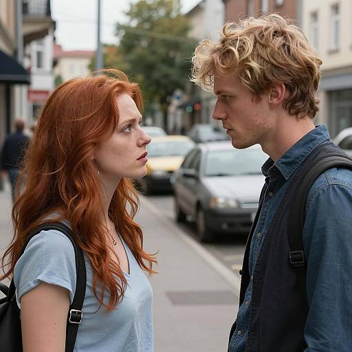 Intense Conversation Between Young Adults on Urban Street