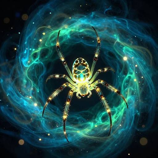 Glowing Glass Spiders in Ethereal Vortex