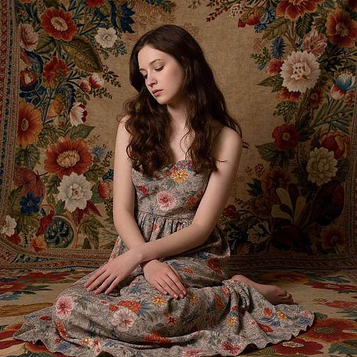 Serene Woman Amid Floral Tapestry