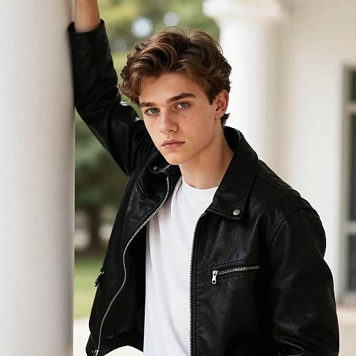 Serious Young Man in Leather Jacket