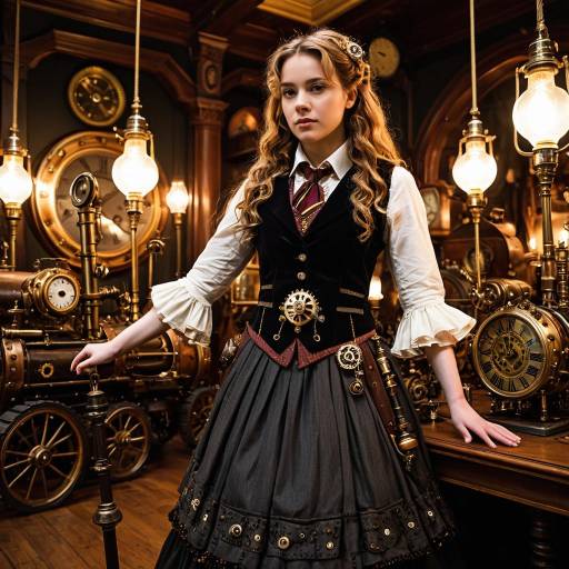 Steampunk Woman in Victorian Parlor