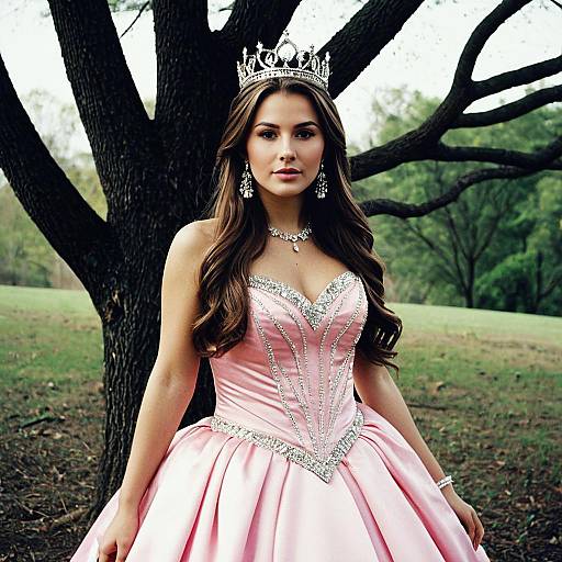 Elegant Prom Queen in Pink Dress