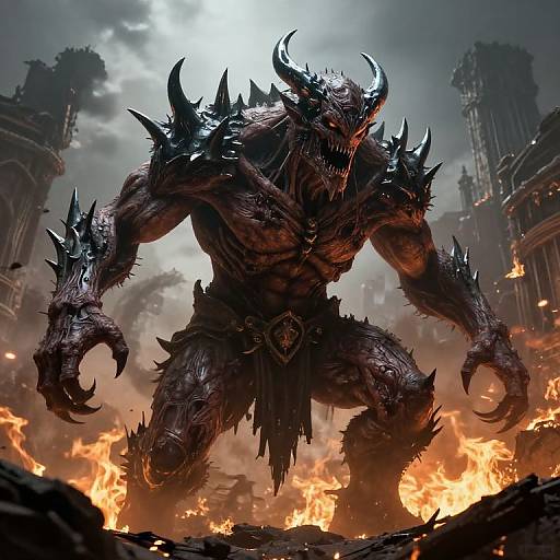 Colossal Demon Rampaging Ancient Ruins