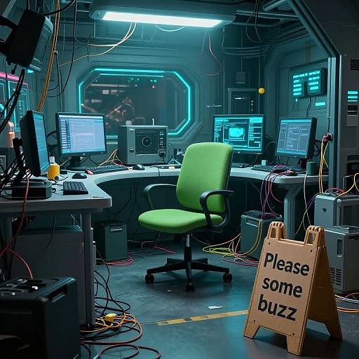 Messy Cyber Room with Green Chair