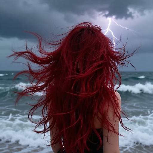Fiery Red Hair Amid Stormy Sea