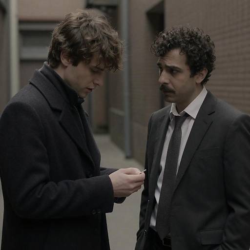 Alley Encounter: Two Men Inspecting Object