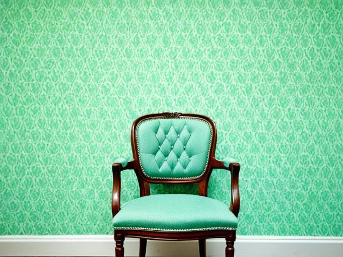 Vintage Green Chair with Mint Green Wallpaper Background