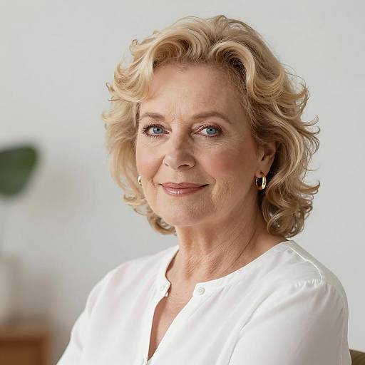 Cheerful Middle-Aged Woman in Blurred Background