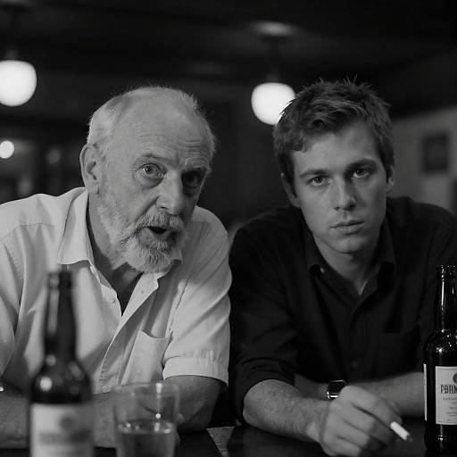 Intense Conversation in a Dimly Lit Bar