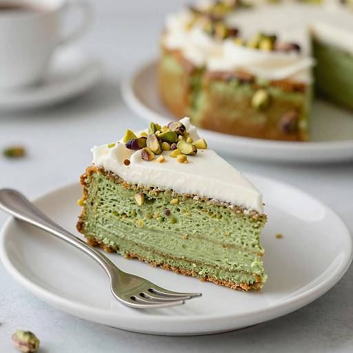 Close-Up Pistachio Cake with White Frosting