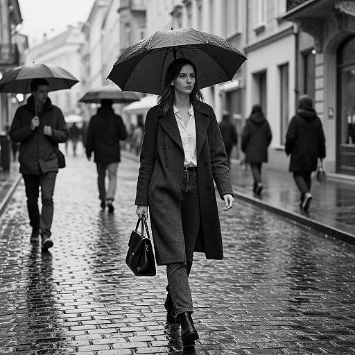 Monochrome Street Style in Rain