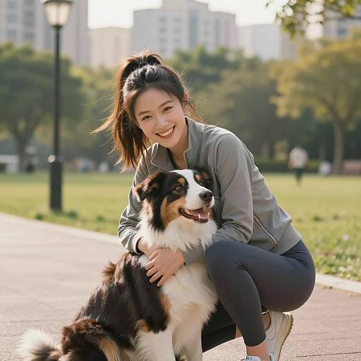 Joyful Moments: Woman and Dog in Park
