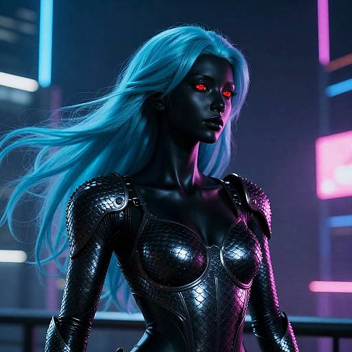 Elegant Cyberpunk Android in Dragon-Scale Armor