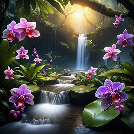 Serene Waterfall in Tropical Rainforest Serene Waterfall in Tropical Rainforest
