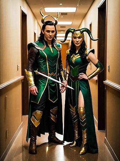 Couple Dressed as Loki Characters with Sword