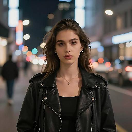 Urban Night Scene with Stylish Woman