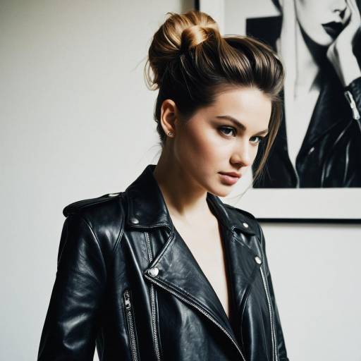 Fashion Model with Finger Roll Hairstyle in Leather Jacket Fashion Model with Finger Roll Hairstyle in Leather Jacket