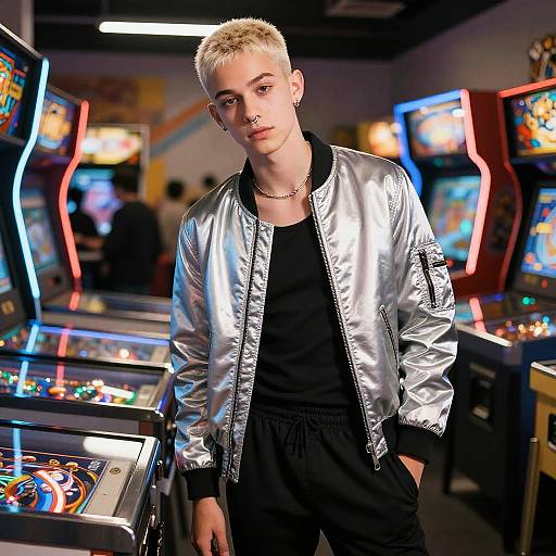 Futuristic Neon Arcade Teen Portrait