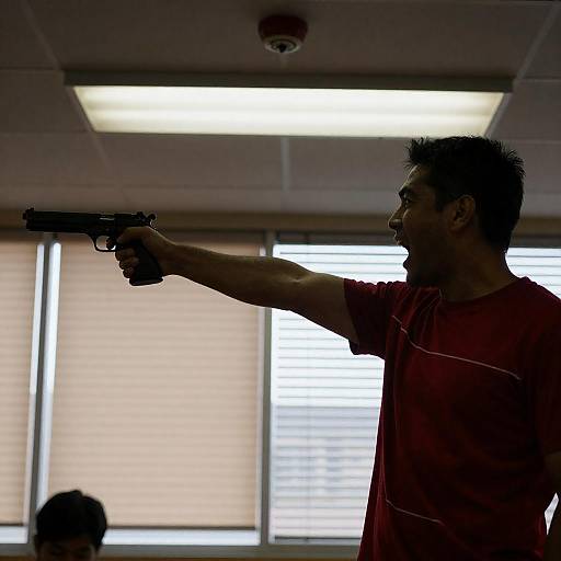 Dramatic Silhouette with Gun in Indoor Scene