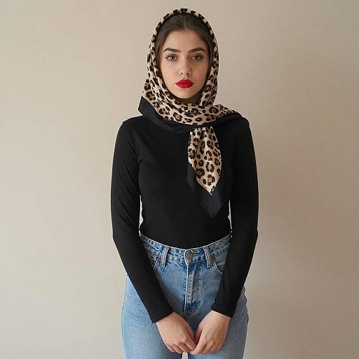 Young Woman with Leopard-Print Scarf