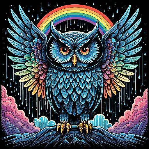 Whimsical Crystal Owl with Rainbow Wings