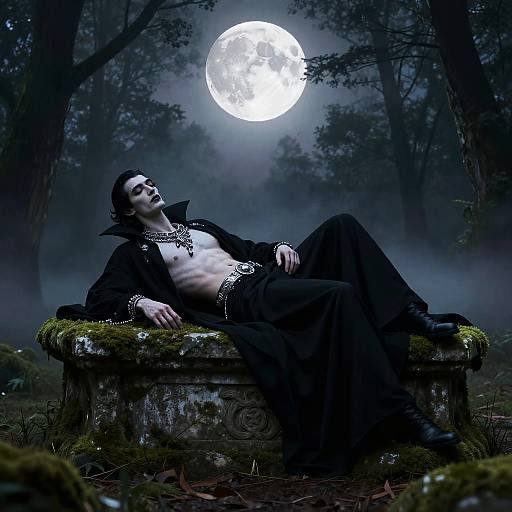 Slender Vampire Reclined in Moonlit Forest