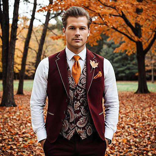 Stylish Man in Autumn Forest