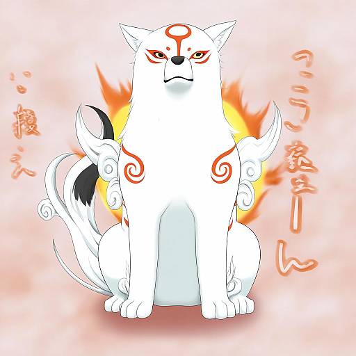 Illustration of Amaterasu (ookami), ookami (game) in the style of Sazanami konami