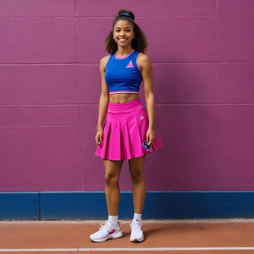 Cheerleader in Fuchsia Skirt and Blue Crop Top
