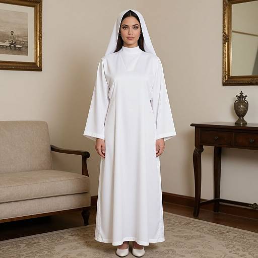 Woman in White Nun Costume