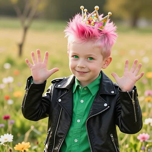 Playful Boy with Pink Mohawk and Crown