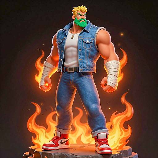 Fierce Bearded Warrior Surrounded by Flames