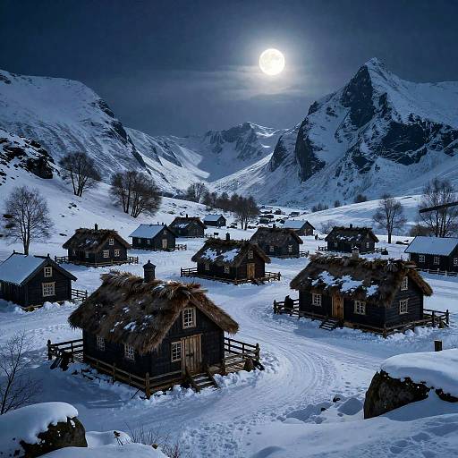 Moonlit Nordic Viking Mountain Village