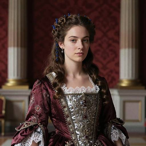 Baroque Portrait of Woman in Burgundy Dress