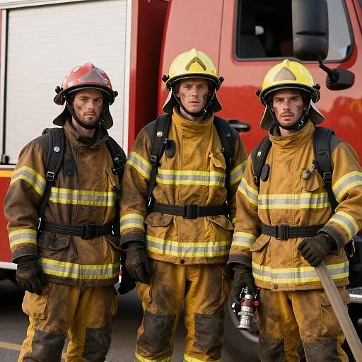 Courageous Firefighters Beside Their Truck