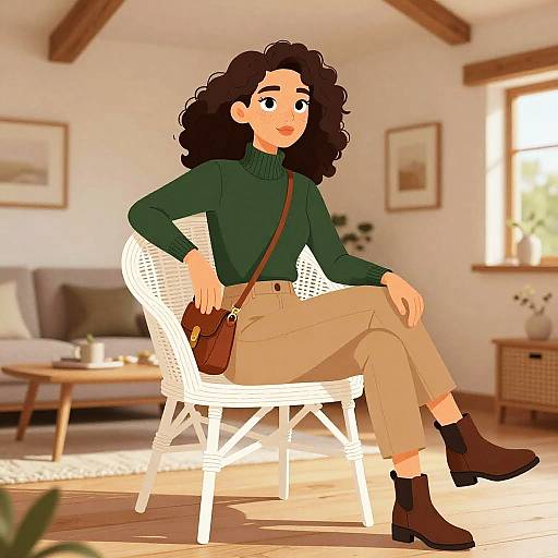Young Woman in Cozy Cabin Interior