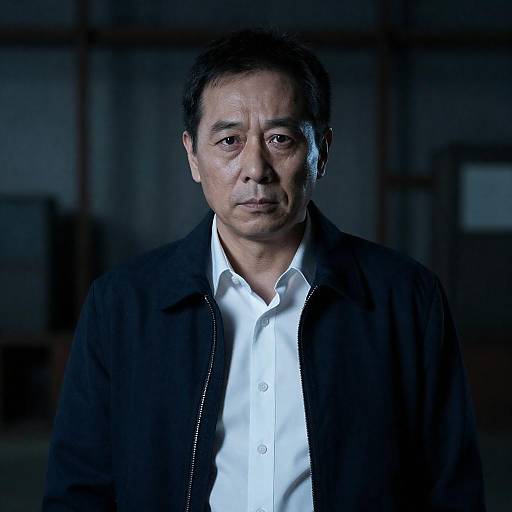 Middle-aged man in dark jacket with intense gaze