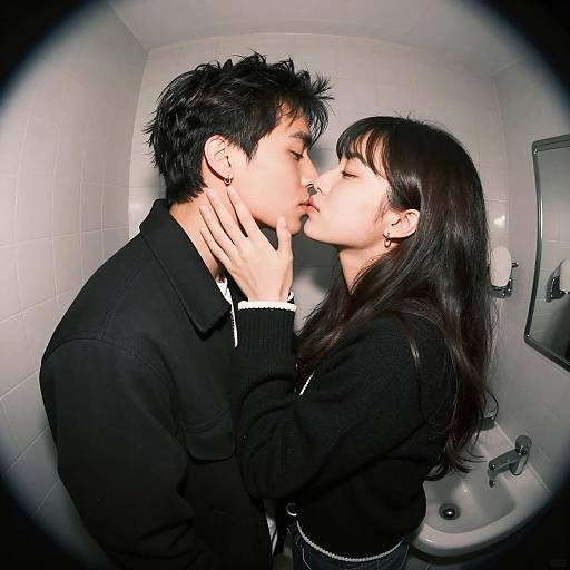 Couple sharing intimate moment in bathroom