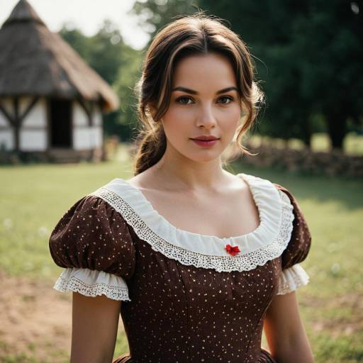 Elegant village dress with a scenic backdrop