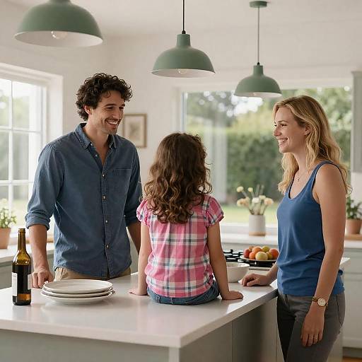 Family Interaction in Modern Kitchen