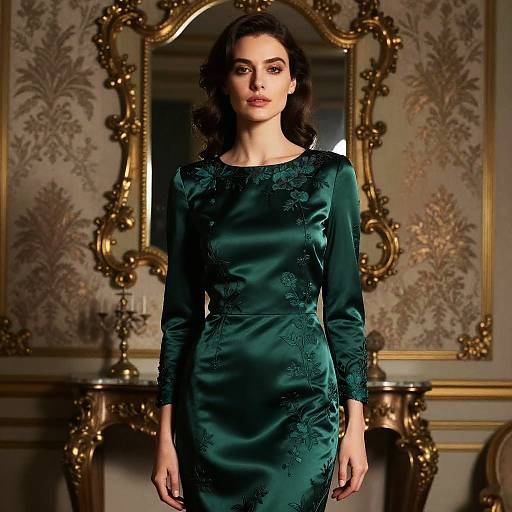 Emerald Satin Portrait in Baroque Studio