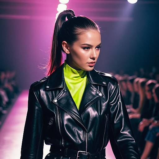 Fashion Model with Sleek Ponytail on Runway