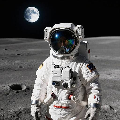 Astronaut in Space Suit on the Moon with Earth in Background