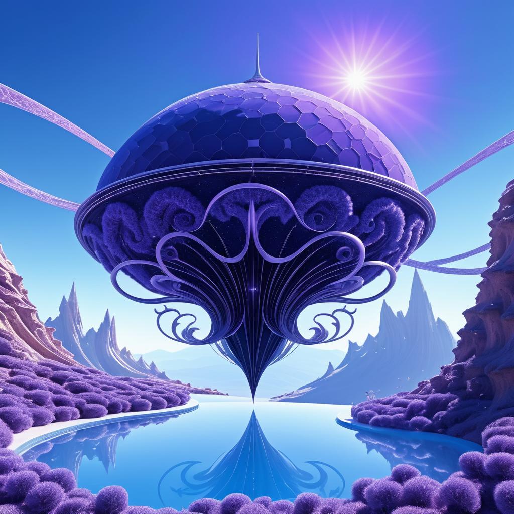 Surreal Starship with Tentacles in Sky