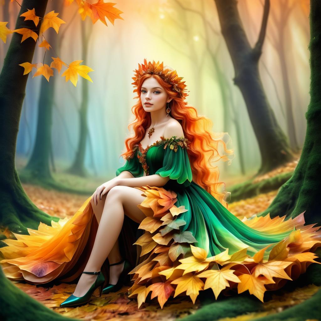 Charming Elf in Autumn Leaf Dress