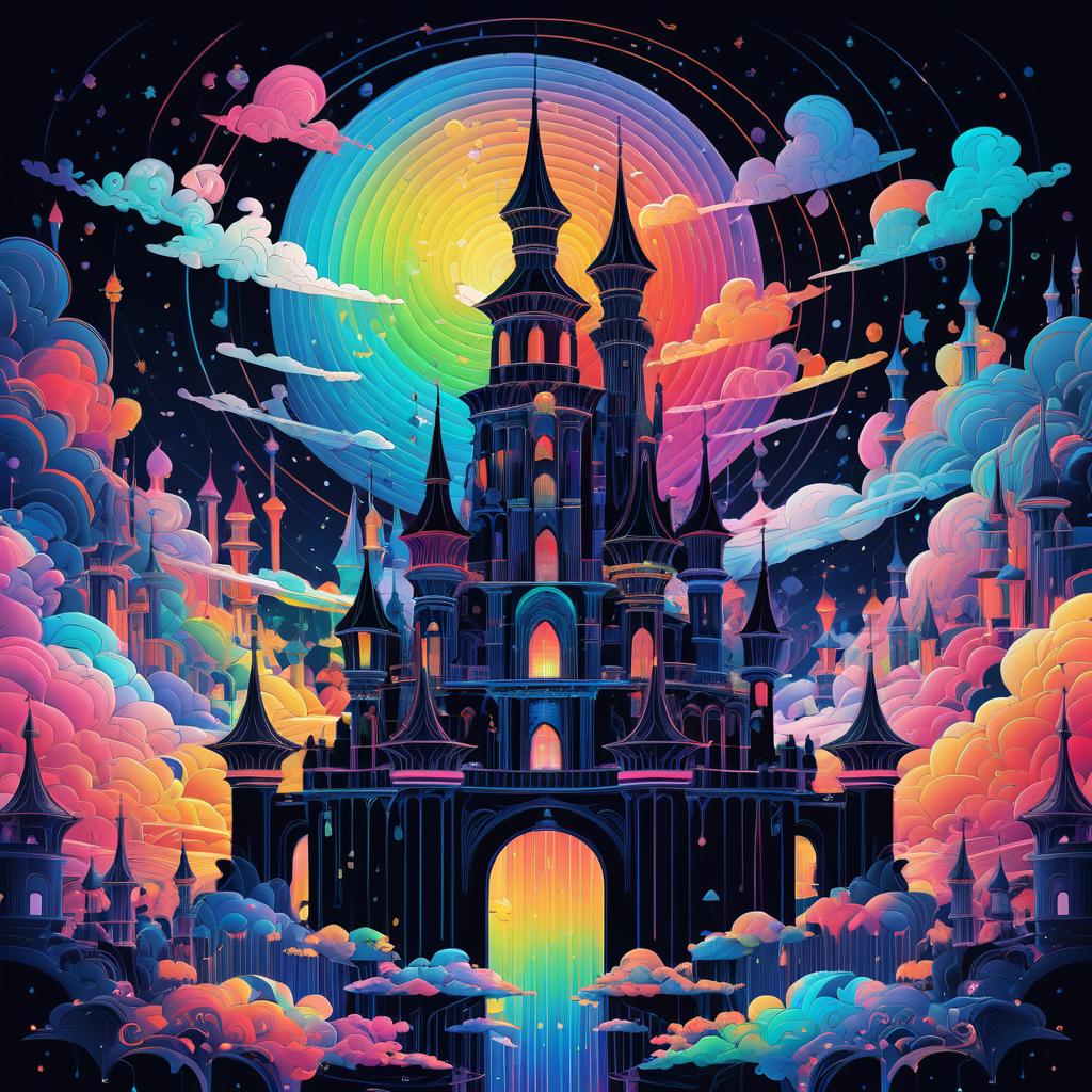 Whimsical Castle with Psychedelic Elements