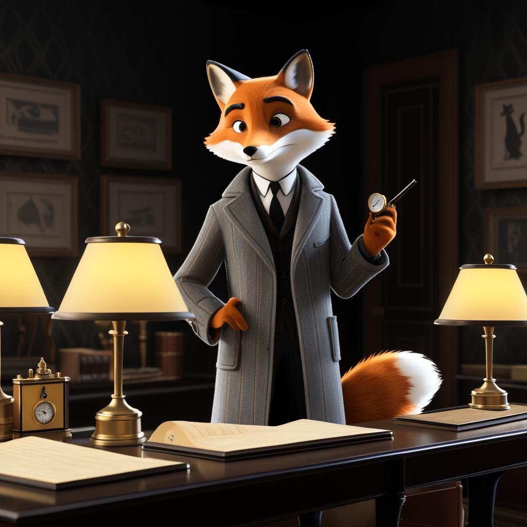 Fox Detective in Pixar Animation Style