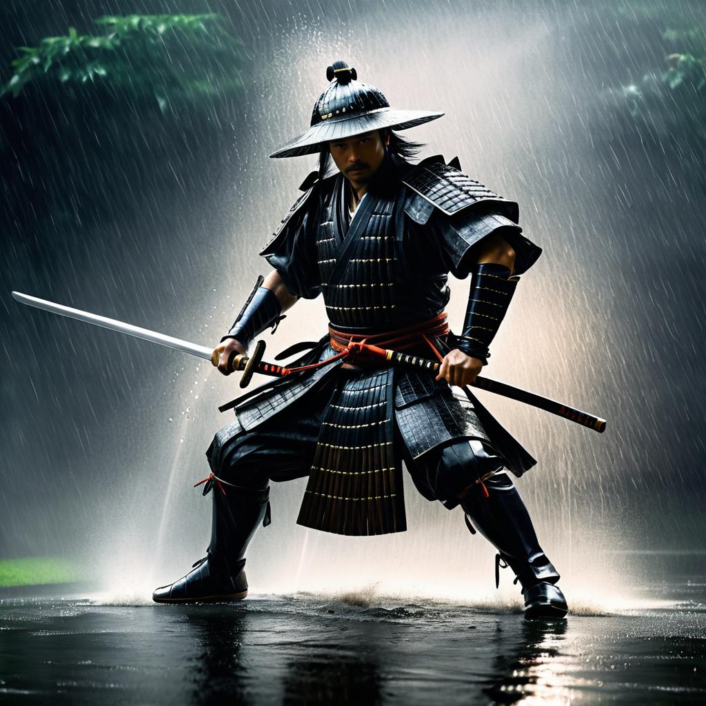 Dramatic Samurai Battle in Rain