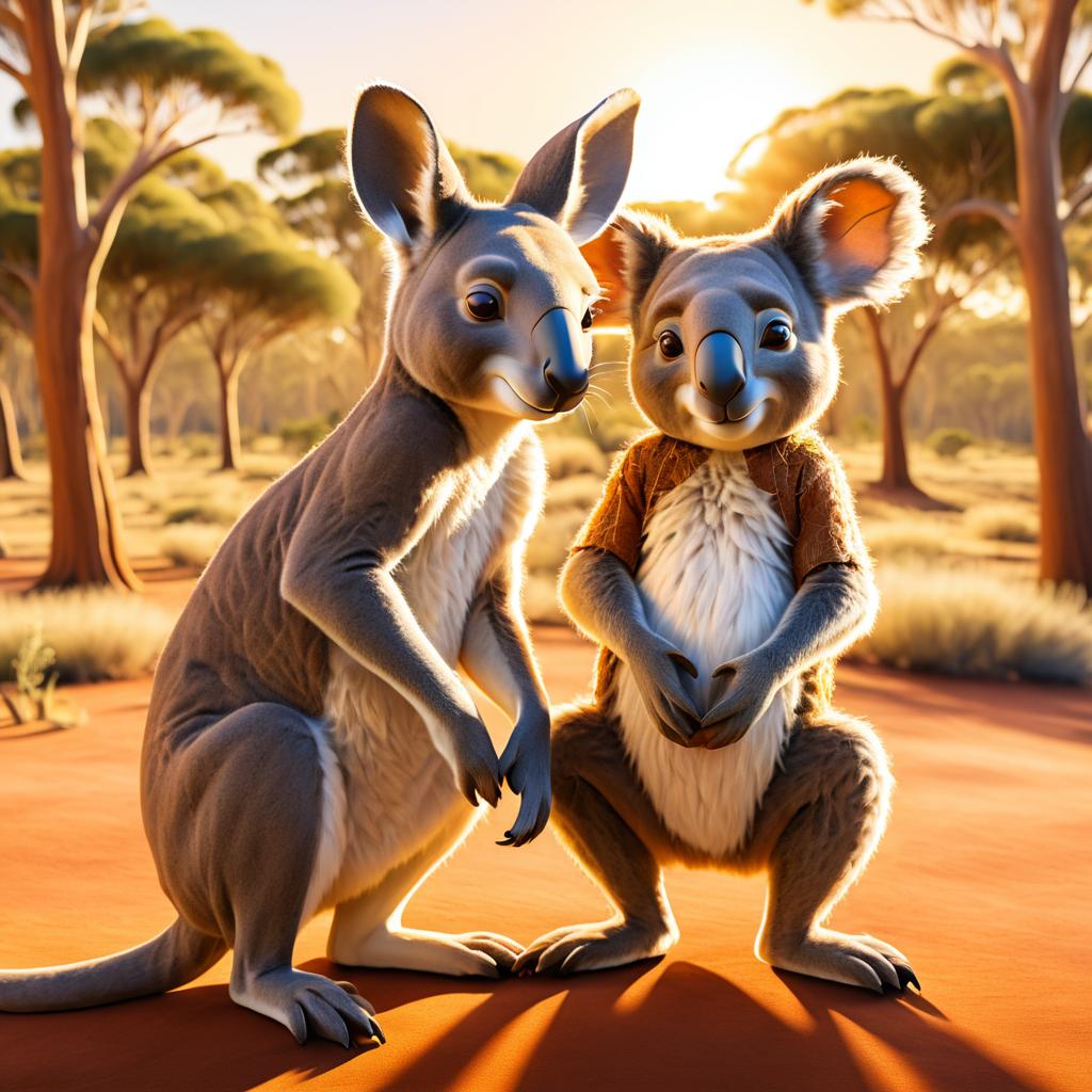 Charming Portrait of Kangaroo and Koala