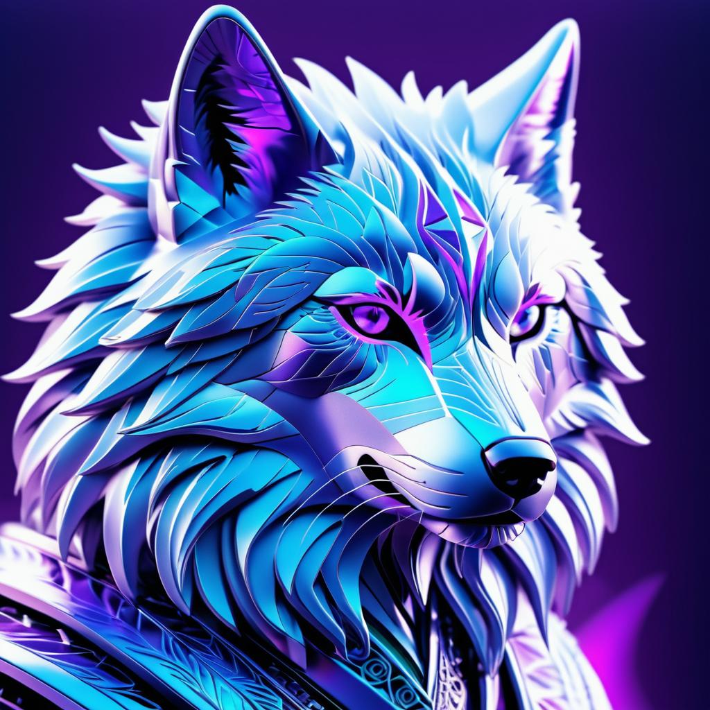 Futuristic Silver Wolf with Holographic Accents